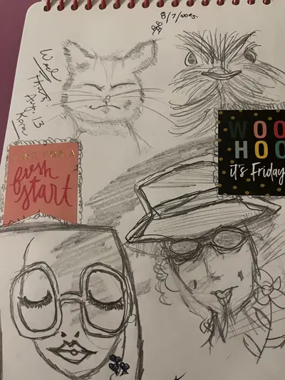 Sketchbook Faces & Cats — original hand-drawn pencil and ink sketch by Wrapped Crown 2016